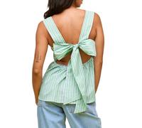 WangsCanis Women Gingham Babydoll Tank Tops Y2k Sleeveless Ruffle Hem Plaid Top Summer Bow Tie Backless Peplum Camisole(Green,Small)