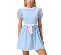 WangsCanis Women Grady Twins Costume Short Puff Sleeve Halloween Blue Doll Dress Sister Twins Cosplay Lolita Mini Dress (Mixed Color, M)