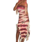 WangsCanis Women Halloween Shark Tale Lola Costume Dress Sequin Ruffle Asymmetrical Hem Tube Dress Strapless Cosplay Dresses (Multicolor, L)