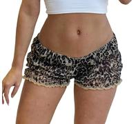 WangsCanis Women Leopard Ruffle Bloomer Shorts Y2k Cheetah Print Frill Boxer Shorts Low Rise Micro Pj Bottoms (Leopard Coffee, M)