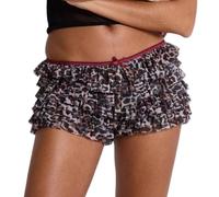 WangsCanis Women Leopard Ruffle Bloomer Shorts Y2k Cheetah Print Frill Boxer Shorts Low Rise Micro Pj Bottoms (Frill Brown, S)