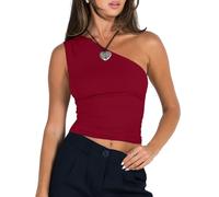 WangsCanis Women Off The Shoulder Crop Tops Ruched Going Out Crop Tank Tops Slim Fitted Y2K Summer Sleeveless Shirts (bb Wine Red, S)