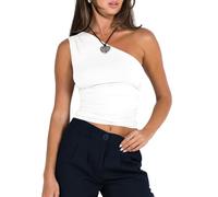 WangsCanis Women Off The Shoulder Crop Tops Ruched Going Out Crop Tank Tops Slim Fitted Y2K Summer Sleeveless Shirts (bb White, M)