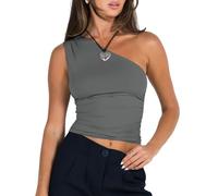 WangsCanis Women Off The Shoulder Crop Tops Ruched Going Out Crop Tank Tops Slim Fitted Y2K Summer Sleeveless Shirts (bb Grey, S)
