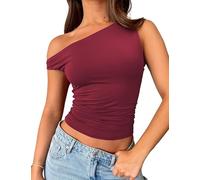 WangsCanis Women Off The Shoulder Crop Tops Ruched Going Out Crop Tank Tops Slim Fitted Y2K Summer Sleeveless Shirts (aa Red, L)