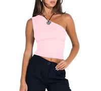 WangsCanis Women Off The Shoulder Crop Tops Ruched Going Out Crop Tank Tops Slim Fitted Y2K Summer Sleeveless Shirts (bb Pink, S)