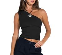 WangsCanis Women Off The Shoulder Crop Tops Ruched Going Out Crop Tank Tops Slim Fitted Y2K Summer Sleeveless Shirts (bb Black, S)
