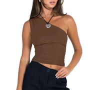 WangsCanis Women Off The Shoulder Crop Tops Ruched Going Out Crop Tank Tops Slim Fitted Y2K Summer Sleeveless Shirts (bb Brown, S)