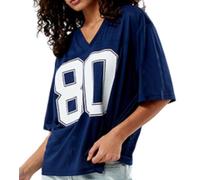 WangsCanis Women Oversized Jersey Shirts Y2k Cute Short Sleeve Number Graphic Tees Top Trendy V Neck Sport Shirts Streetwear(Dark Blue80,X-Large)