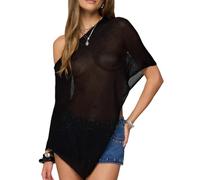 WangsCanis Women Sheer Poncho Shrug Summer Pullover Knit Mesh Poncho Bolero Off Shoulder Cover Up Tops (black, ONE SIZE)