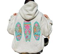 WangsCanis Women Y2k Embroidered Hoodies Preppy Graphic Hooded Sweatshirt Oversized Floral Pullover Costal Top(1Grey,Medium)