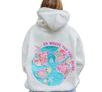 WangsCanis Women Y2k Embroidered Hoodies Preppy Graphic Hooded Sweatshirt Oversized Floral Pullover Costal Top(2Grey,Small)