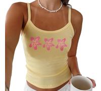 WangsCanis Women Y2k Floral Print Crop Cami Top Backless Hibiscus Flower Tank Top Graphic Spaghetti Strap Low Cut Camisole(Yellow,Medium)