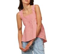 WangsCanis Women Y2k Gingham Tank Top Square Neck Peplum Cami Tank Bow Tie Sleeveless Backless Babydoll Shirt Summer (Red, S)