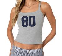 WangsCanis Women Y2k Jersey Tank Top Spaghetti Strap Number Letter Print Crop Top Summer Slim Fit Graphic Camisole(Grey,Small)