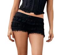 WangsCanis Women Y2K Lolita Bloomers Lace Ruffle Layered Pumpkin Shorts Frilly Boy Shorts Coquette Panties(Tiered Black,Medium)
