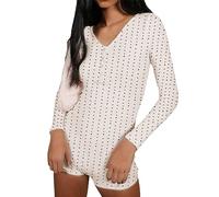WangsCanis Women Y2k Long Sleeve Rompers Floral Print Jumpsuit Shorts Pajamas One Piece Bodycon Bodysuit Unitard Playsuit (Love Heart Print, S)