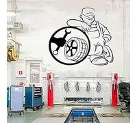 WANGSHUAISBlack and White Wall Sticker - Car Repair Shop Decoration Auto Repair Service Tire Change Mechanic Garage Workshop Wall Sticker for Car Repair Shop, Garage, Waterproof Vinyl 64x57 cm