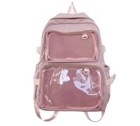 WANGSHUO school bag Large-capacity Transparent Pocket Backpack, Casual Fashion Rucksack For Unisex Daily Use-pink-30 * 14 * 44cm