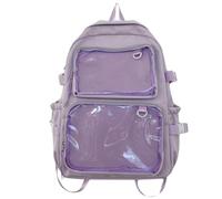 WANGSHUO school bag Large-capacity Transparent Pocket Backpack, Casual Fashion Rucksack For Unisex Daily Use-purple-30 * 14 * 44cm