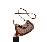 WANGSHUO tote bag Women Solid Curved Crescent Shoulder Handbag, Crossbody Purse With Decorative Braided Chain & Adjustable Long Strap-brown-22x13x7cm