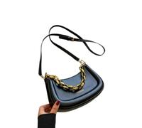 WANGSHUO tote bag Women Solid Curved Crescent Shoulder Handbag, Crossbody Purse With Decorative Braided Chain & Adjustable Long Strap-black-22x13x7cm