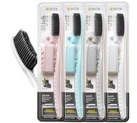 WANGTA Toothbrush 4pcs, Twice as Wide as Regular Brush Head, More Comfortable and Easier Brushing (Black Brush)