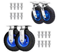 WANGTIAN Pack of 4, Furniture Fixed Caster, No Noise Swivel Castors, Trolley Transport Casters, Replacement Foot Wheel, 6 Inch 8 Inch 10 Inch, Rubber Caster Wheel