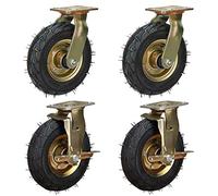 WANGTIAN Rubber Casters 4 Pack 8 Inch 10 Inch Pneumatic Caster Wheel, Heavy Duty And Highly-Elastic Replacement Casters, For Furniture Trolley Workbench, With Brakes And Top Plate