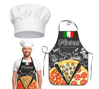 WangVipfei 2 Piece Pizza Apron Set, and a Matching Hat, Italian Stylized Funny Kitchen Apron, Universal BBQ Apron for Men and Women, Dimensions 60 x 80 cm