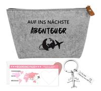 WangVipfei Set of 4 Airline Ticket Gift Set, Travel Voucher Gift Packaging with Cosmetic Bag and Key Ring, Farewell Gift for Year Abroad or Travel, Travellers and Pilots