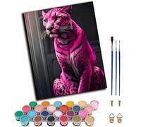 WANGWANGMIAO DIY Oil Painting Paint by Number Kit for Adults -Bright Pink Cheetah- 40x50cm Linen Canvas Paint by Numbers Crafts Kits Gift for Relax and De-Stress 16x20inch,with Frame