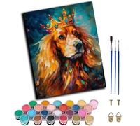 WANGWANGMIAO DIY Oil Painting Paint by Number Kit for Adults -Crowned Cocker Spaniel- 40x50cm Linen Canvas Paint by Numbers Crafts Kits Gift for Relax and De-Stress 16x20inch,Without Frame