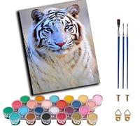 WANGWANGMIAO DIY Oil Painting Paint by Number Kit for Adults -Wild White Tiger- 40x50cm Linen Canvas Paint by Numbers Crafts Kits Gift for Relax and De-Stress 16x20inch,with Frame