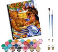 WANGWANGMIAO Paint by Number for Adults,Bathtub Bear and Dog Adult Painting by Numbers Canvas Kits, DIY Acrylic Oil Paints for Home Wall Decor Gift 16x20inch,Without Frame