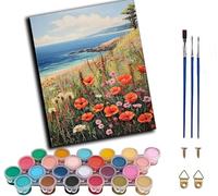 WANGWANGMIAO Paint by Number for Adults,Seaside Wildflowers Full bloom1 Painting by Numbers DIY Canvas Crafts Kits for Relax and De-Stress Home Decoration Gift 16x20inch,Without Frame