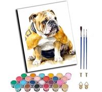 WANGWANGMIAO Paint by Number for Adults Watercolor Clothed Bulldog,Painting by Numbers Kits for Beginners,Colorful Oil Paints Craft Art for Home Wall Decor Gift 20X16Inch,Without Frame