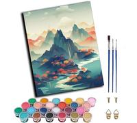 WANGWANGMIAO Paint by Numbers AdultsSimple Chinese Landscape Print,DIY Hand Painted Oil Painting Kit - 40 x 50 cm, Paintings by Numbers Adult with 3 - Brushes and Acrylic Paint,Without Frame