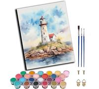 WANGWANGMIAO Paint by Numbers for Adults Beginner,Island Lighthouse Acrylic Painting by Number Kits on Canvas for Home Wall Decor Gift 16x20 Inch,Without Frame