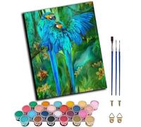 WANGWANGMIAO Paint by Numbers for Adults Beginner,Rainforest Birds Two Blue Parrots Acrylic Painting by Number Kits on Canvas for Home Wall Decor Gift 16x20 Inch,with Frame