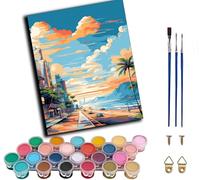 WANGWANGMIAO Paint by Numbers for Adults Beginner,Seaside Sunset Acrylic Painting by Number Kits on Canvas for Home Wall Decor Gift 16x20 Inch,Without Frame