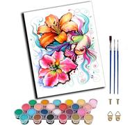 WANGWANGMIAO Paint by Numbers for Adults Beginner,Watercolor Flowers Betta Fish Animal Art Acrylic Painting by Number Kits on Canvas for Home Wall Decor Gift 16x20 Inch,Without Frame