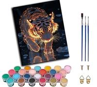 WANGWANGMIAO Paint by Numbers for Adults -Flowing Fire White Tiger-Painting by Numbers for Kids,Oil Number Painting Kits for Home Wall Decor，20x16inch,Without Frame