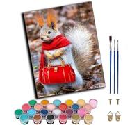 WANGWANGMIAO Paint by Numbers for Adults Little Squirrel red Scarf,DIY Painting by Numbers Kits on Canvas Hand Painted Artwork Gift Home Decoration 16x20inch,Without Frame