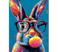WANGWANGMIAO Paint by Numbers for Adults Rainbow Rabbit Blowing Bubbles- Painting by Numbers for Beginner,DIY Acrylic Oil Paints Canvas Kits for Home Wall Decor Gifts 16X20 Inch，Without Frame