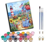 WANGWANGMIAO Paint by Numbers for Adults Seaside Lighthouse Garden,16x20 Inch Linen Canvas Acrylic DIY Number Painting Kits Hand Painted Oil Painting Wall Art Decor Gifts,Without Frame