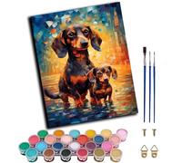 WANGWANGMIAO Paint by Numbers for Adults Two Dogs Dachshunds,DIY Painting by Numbers Kits on Canvas Hand Painted Artwork Gift Home Decoration 16x20inch,with Frame