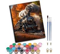 WANGWANGMIAO Paint by Numbers Kits 40x50 cm Autumn Steam TrainCanvas DIY Acrylic Painting for Adults with Paints Brushes and Card Sized Magnifier,Without Frame