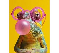 WANGWANGMIAO Paint by Numbers Kits 40x50 cm Lizard Blowing bubblesCanvas DIY Acrylic Painting for Adults with Paints Brushes and Card Sized Magnifier，Without Frame
