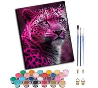 WANGWANGMIAO Paint by Numbers Kits for Adults -Bright Pink Leopard-DIY Painting by Numbers Linen Canvas Gifts for Home Decoration,with Frame